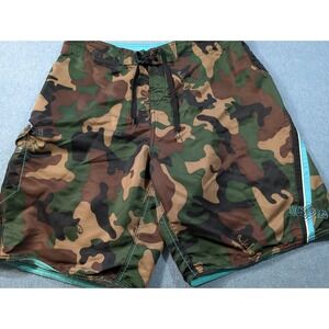 Quiksilver Camo Board Shorts Mens 33 Camouflage Swim Trunks Turquoise B101206